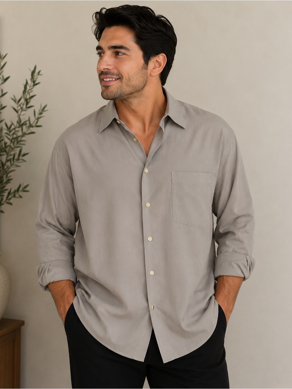 Van Heusen Men's Button-Down Shirt in Light Taupe